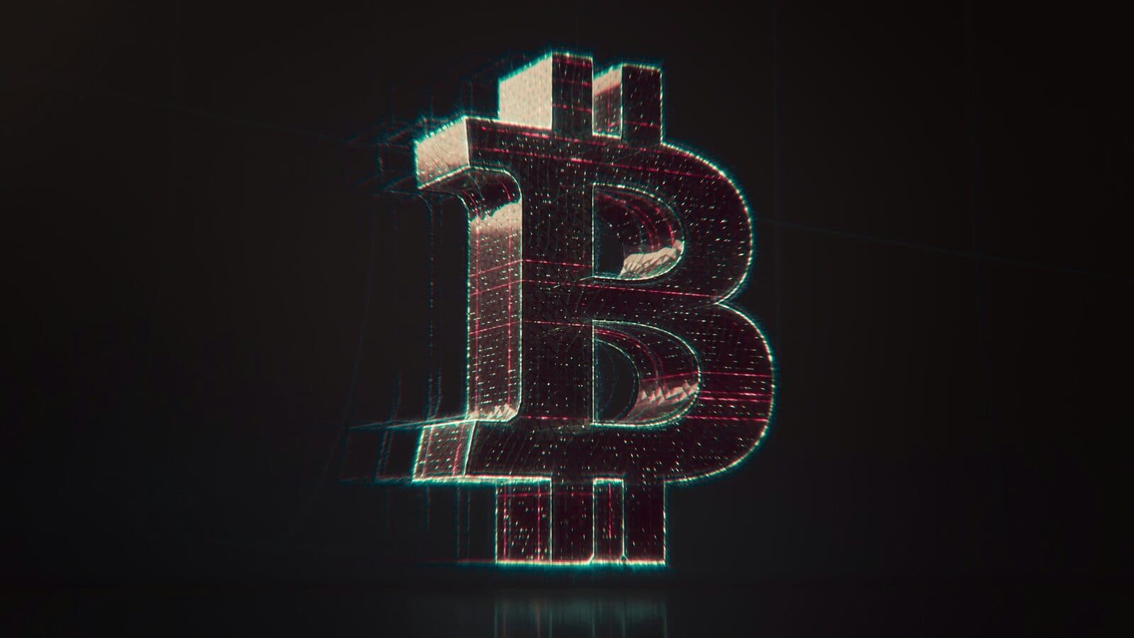 Símbolo Bitcoin en arte digital tridimensional con líneas luminosas